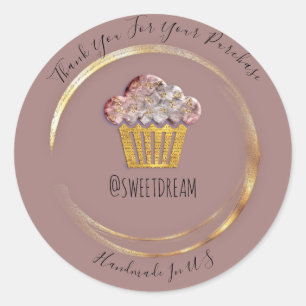 Thank You Shopping Logo Gold Sweet Muffin Candy  Classic Round Sticker