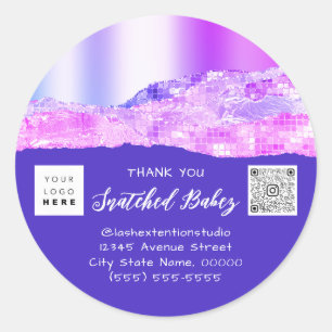 Thank You Shopping Logo QR Code Pink Blue Navy Classic Round Sticker