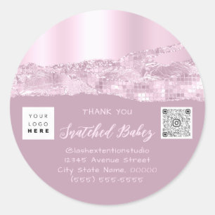 Thank You Shopping Logo QR Code Pink Blush Classic Round Sticker