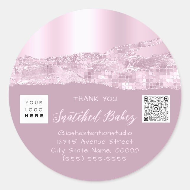 Thank You Shopping Logo QR Code Pink Blush Classic Round Sticker (Front)