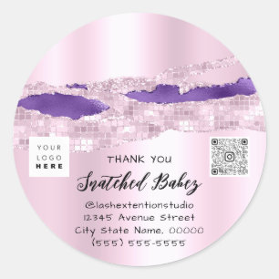 Thank You Shopping Logo QR Code Pink  Classic Round Sticker