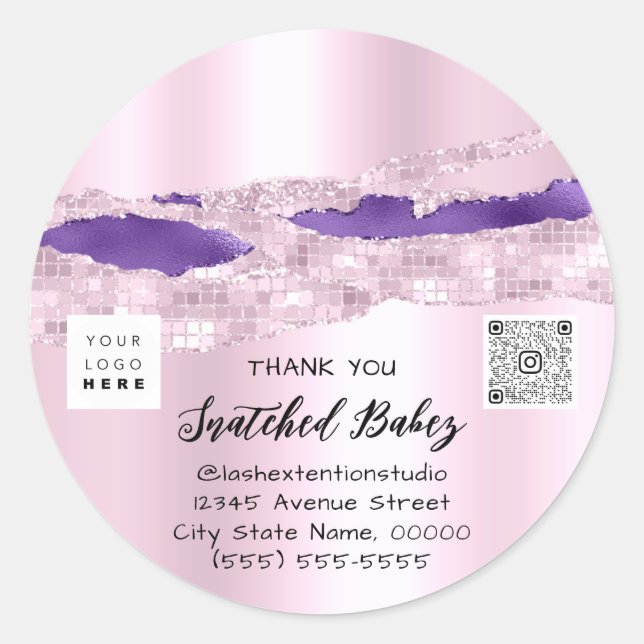 Thank You Shopping Logo QR Code Pink  Classic Round Sticker (Front)