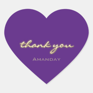 Thank You Shopping Name Gold Purple Minimalism Heart Sticker