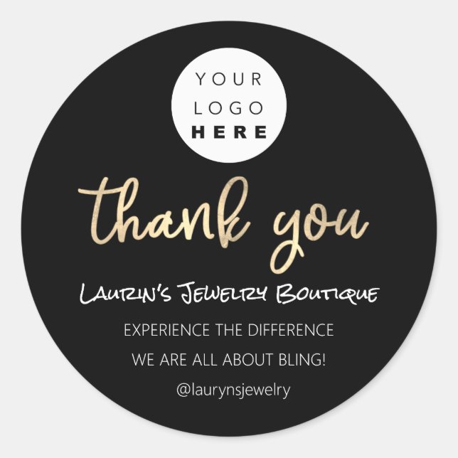 Thank You Shopping Name Logo  QR Code Script Black Classic Round Sticker (Front)