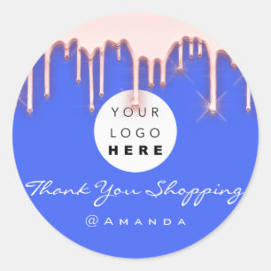Thank You Shopping Name Logo Rose Blue Classic Round Sticker
