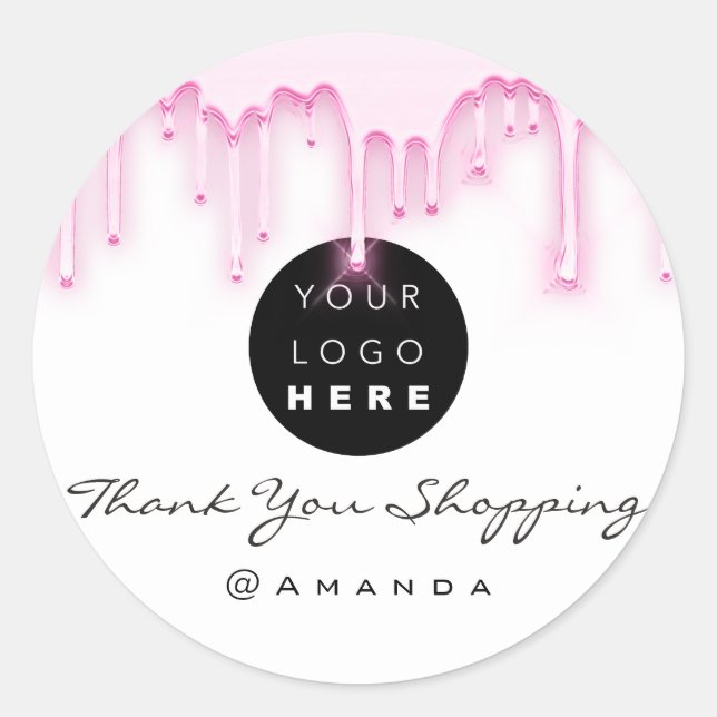 Thank You Shopping Name Logo White Drips Classic Round Sticker (Front)