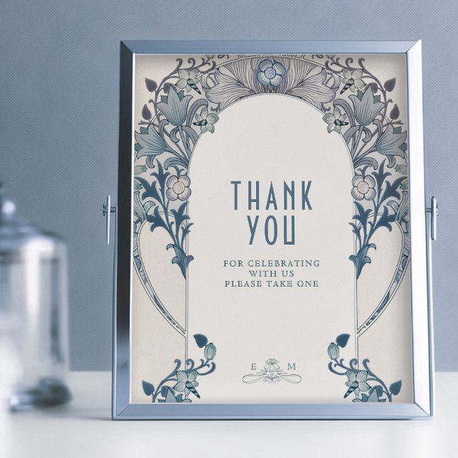 Thank You Sign Art Nouveau Dusty Blue W Morris (Creator Uploaded)