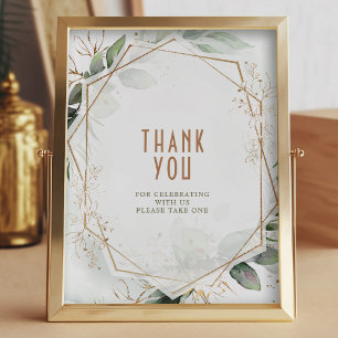 Thank You Sign Guests Green & Gold Rustic Sign