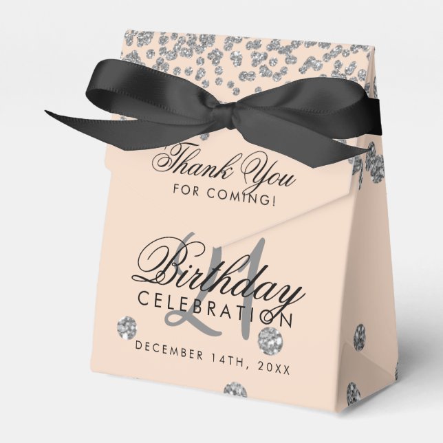 Thank You Silver 21st Birthday Confetti Blush Rose Favor Box (Front Side)