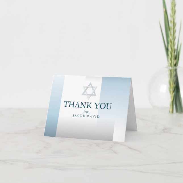 Thank You | Silver and  Blue Gradient Bar Mitzvah Invitation (Front)