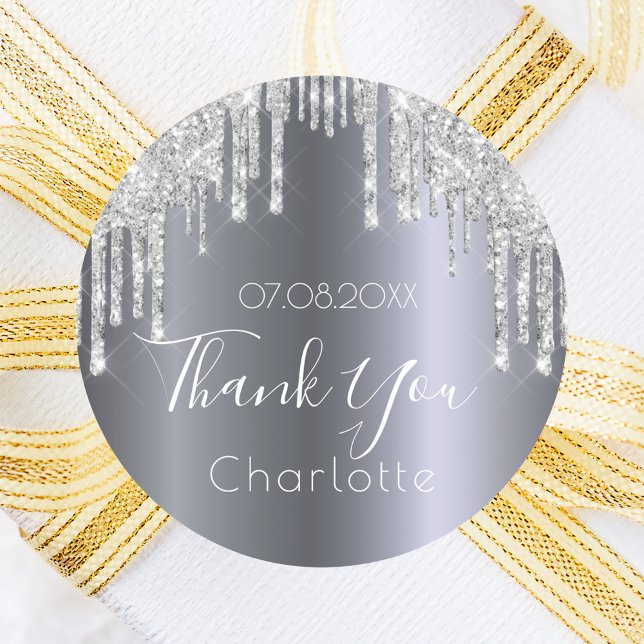 Thank You silver drips birthday Classic Round Sticker (Creator Uploaded)