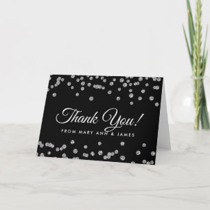 "Thank you" Silver Faux Glitter Confetti Black Thank You Card