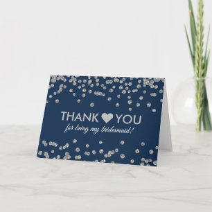 Thank You Silver Faux Glitter Confetti Navy Blue