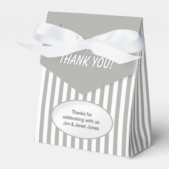 Thank You - Silver Grey Simple Stripes Pattern Favor Box (Front Side)