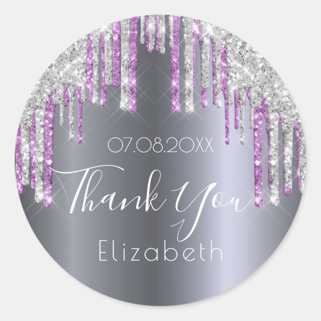 Thank You silver purple bridal shower Classic Round Sticker (Front)