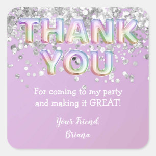 Thank You Silver Rainbow Balloons Favor Square Sticker