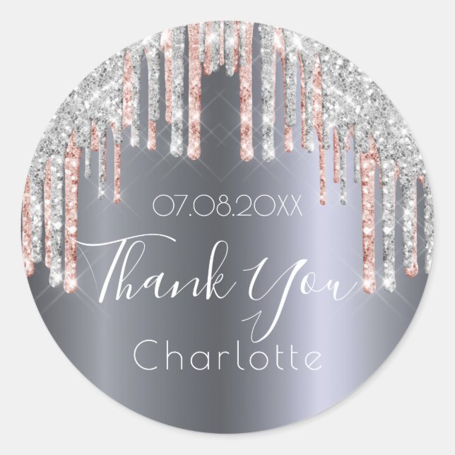Thank You silver rose gold drips Classic Round Sticker (Front)