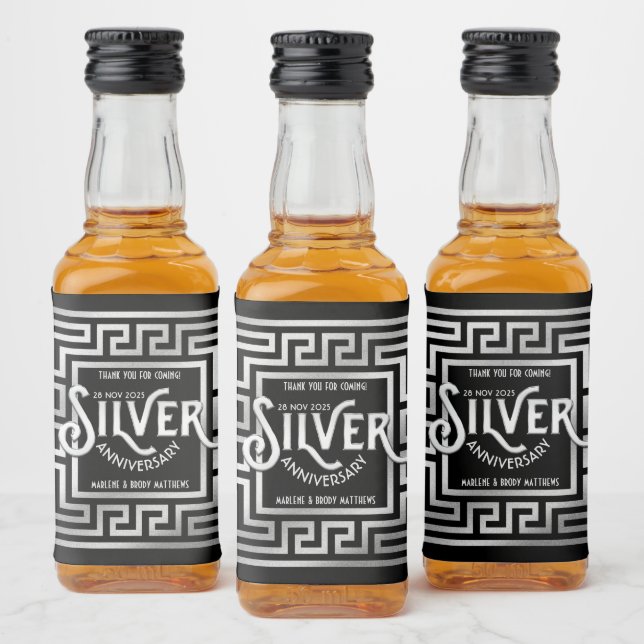 Thank You Silver Wedding Anniversary Glitter Liquor Bottle Label (Bottles)