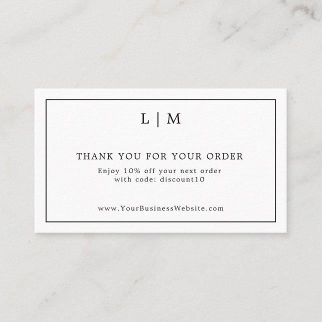Thank You Simple Black and White Monogram Insert (Front)