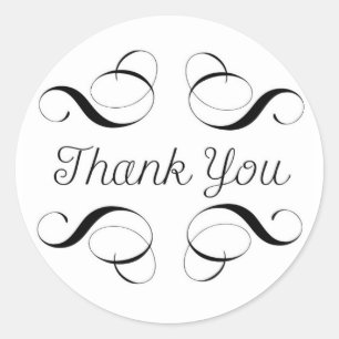 Thank You - Simple Black and White with Scrolls Classic Round Sticker