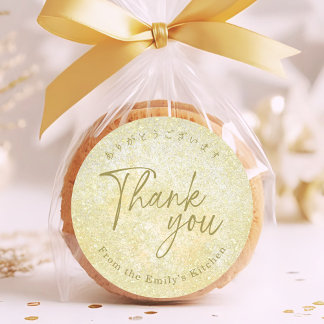 Thank You Simple Gold Glitter Elegant Script Classic Round Sticker