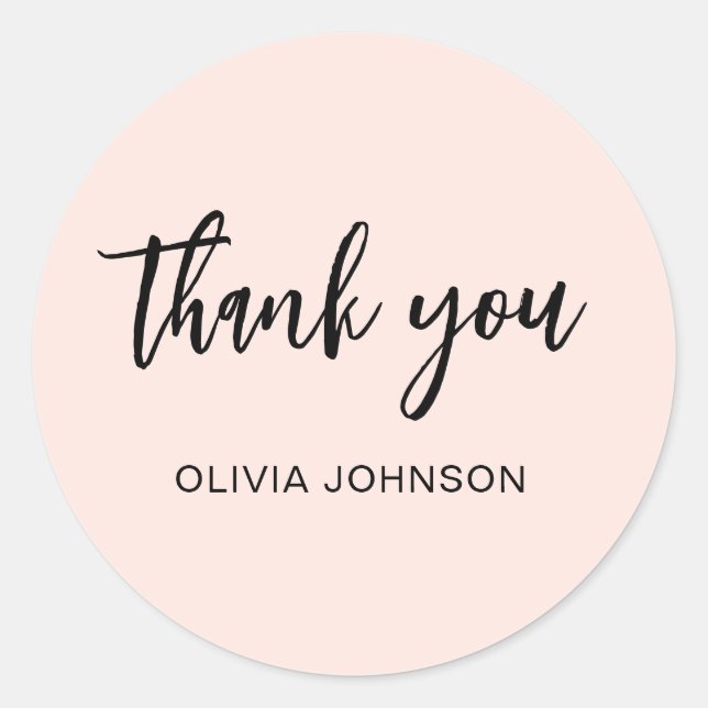Thank You Simple Modern Blush Pink Classic Round Sticker (Front)