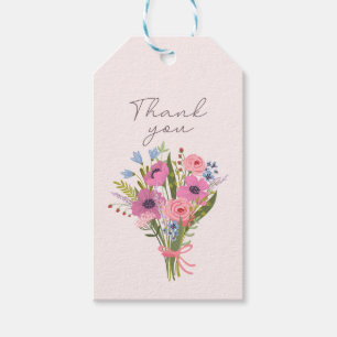 Thank you simple, pink, floral, script gift tags