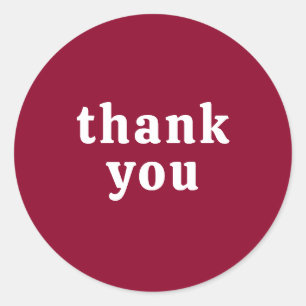 Thank You Simple Retro Font Wedding Berry Red Classic Round Sticker