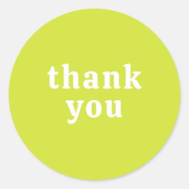 Thank You Simple Retro Font Wedding Chartreuse Classic Round Sticker (Front)
