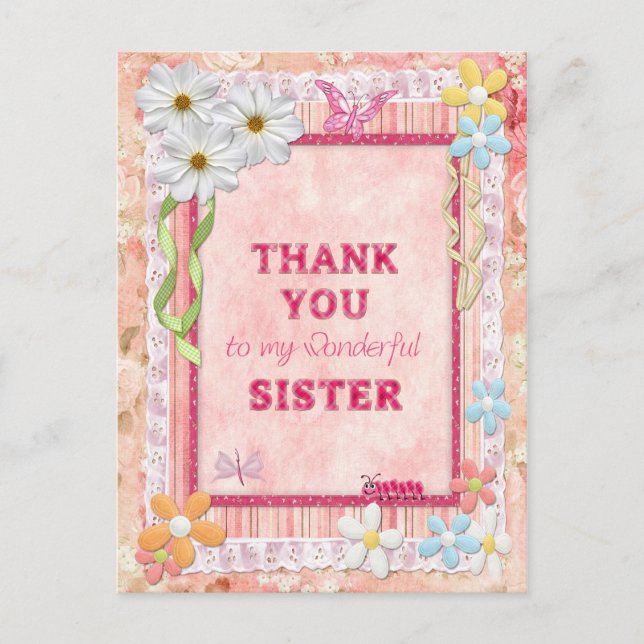Thank you sister, flowers craft card (Front)