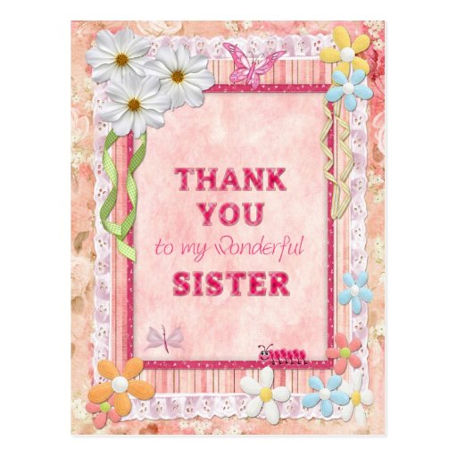 Thank you sister, flowers craft card postcard | Zazzle