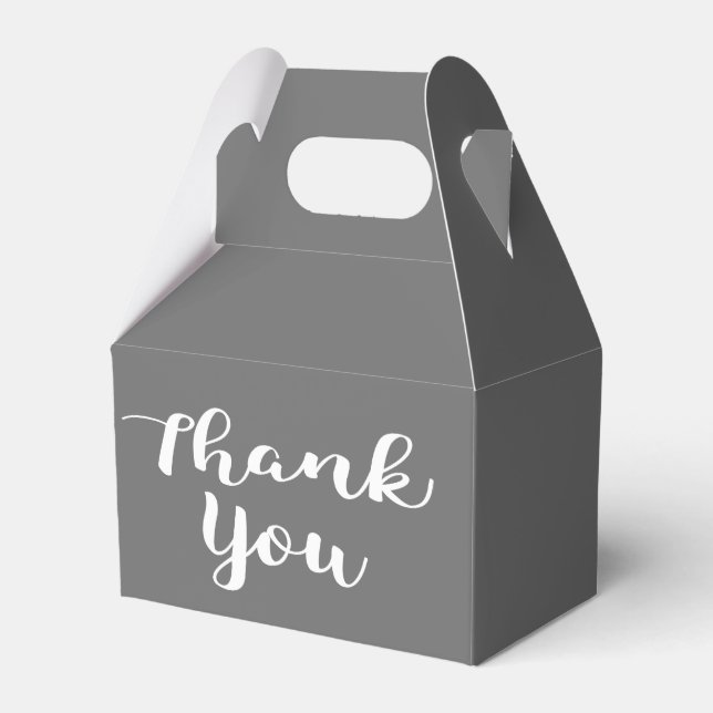 Thank You Slate Grey and White Wedding Party Grey Favor Box (Front Side)