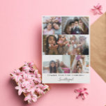 Thank You Sleepover Girl's Party Photo Collage<br><div class="desc">Thank you card printed with a photo collage of five photos from your sleepover or birthday party. Thank you for coming in neat letters. Love, your name in a pretty script. The back features pink and white polka dots. Girl's birthday party thank you cards personalized with photos of the birthday...</div>