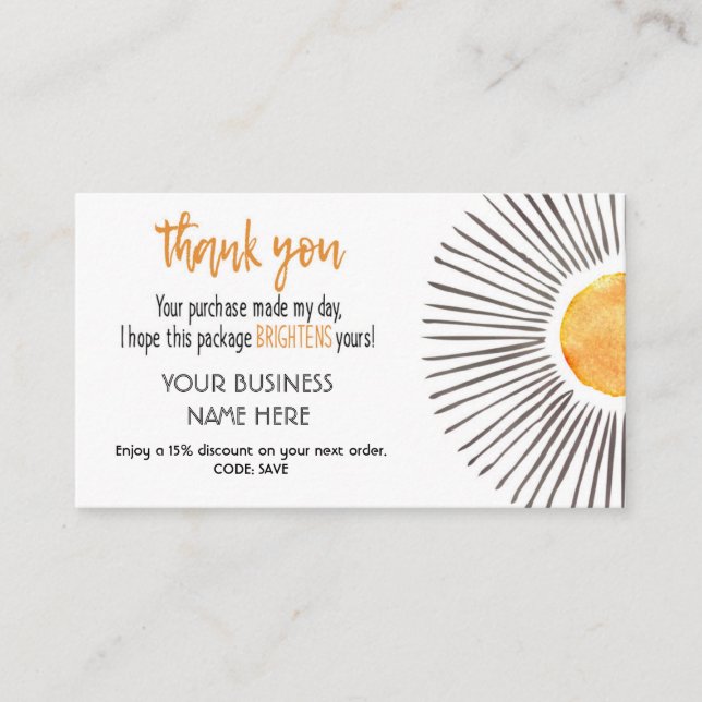 Thank you , small business card, package insert (Front)