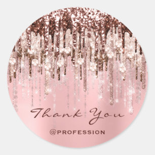 Thank You Small Business Drips Rose Pink Glitter Classic Round Sticker