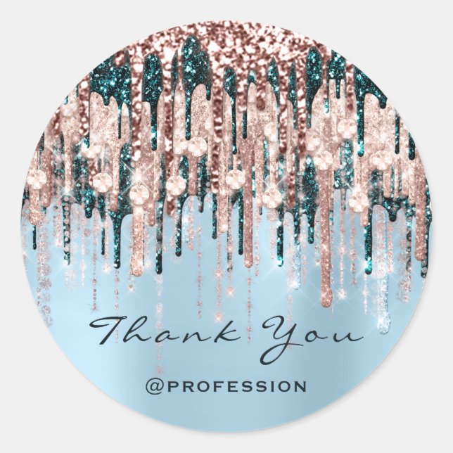 Thank You Small Business Drips Rose Teal Blue Classic Round Sticker (Front)