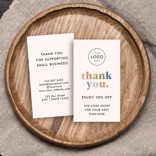 Thank you! Small Business Logo Modern Pastels Discount Card (Make it easy for repeat customers to find you on social media! )