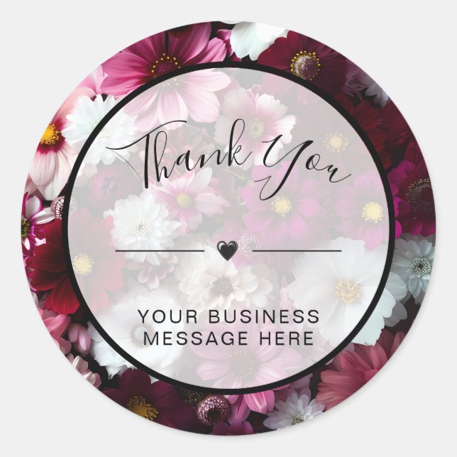 Thank You Small Business Pink Flowers Classic Round Sticker (Front)