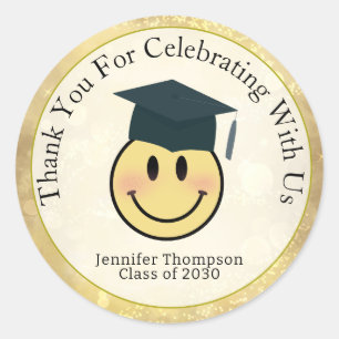 Thank You Smile Face Emoji Graduation Classic Round Sticker