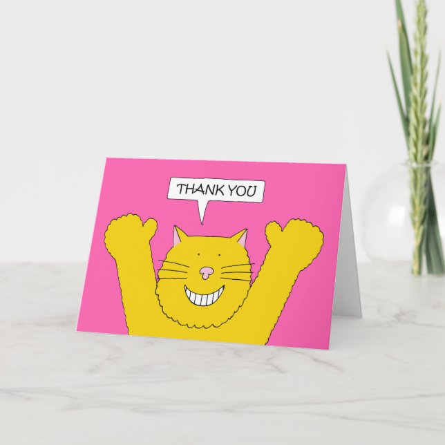 Thank You Smiling Cartoon Ginger Cat Card (Front)