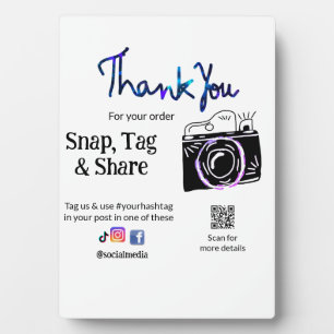 Thank you snap tag share media camera add socials plaque