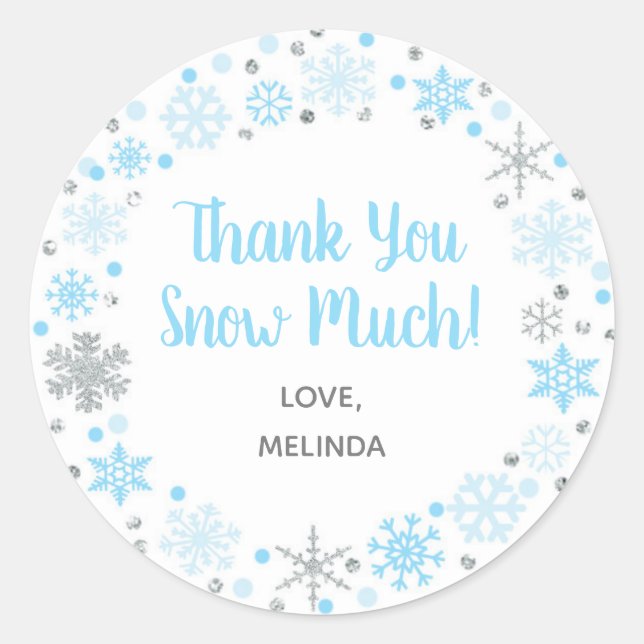Thank You Snow Much Favour Sticker Blue & Silver (Front)