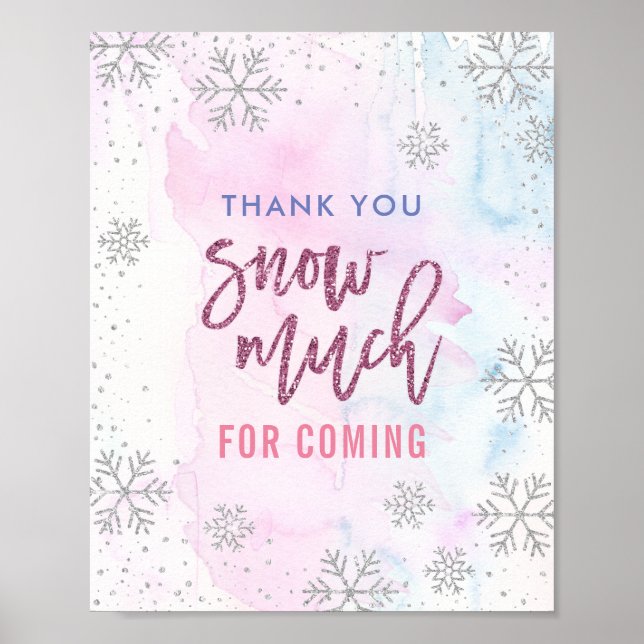 Thank You SNOW Much Snowflake Glitter Magenta Poster (Front)