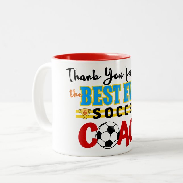 Thank You Soccer Coach Two-Tone Coffee Mug (Front Left)