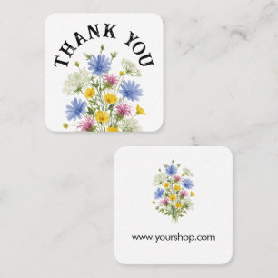 Thank you soft colourful watercolor wildflowers square business card