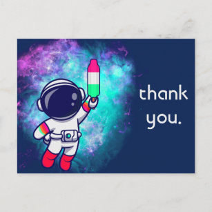 Thank you Space Birthday Party, Retro Astronaut Postcard
