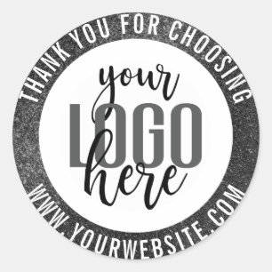 Thank You Sparkly Black Glitter Business Logo Classic Round Sticker