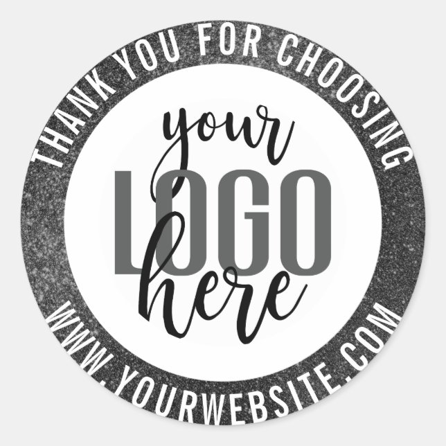 Thank You Sparkly Black Glitter Business Logo Classic Round Sticker (Front)
