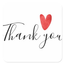 Thank you square business stickers with red heart