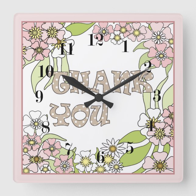 Thank you square wall clock (Front)